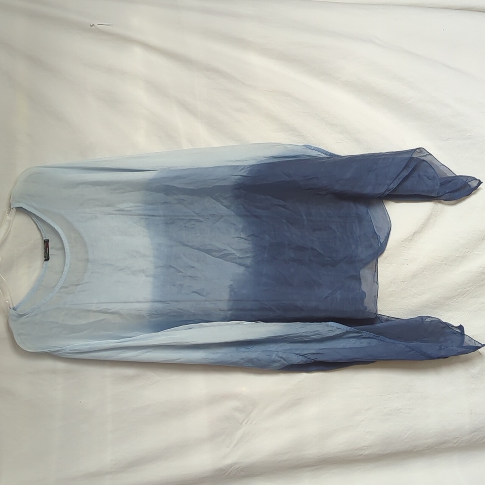 Made In Italy Silk Tunic With Attached Tank Top OSFA Gradient Blues - Picture 5 of 5